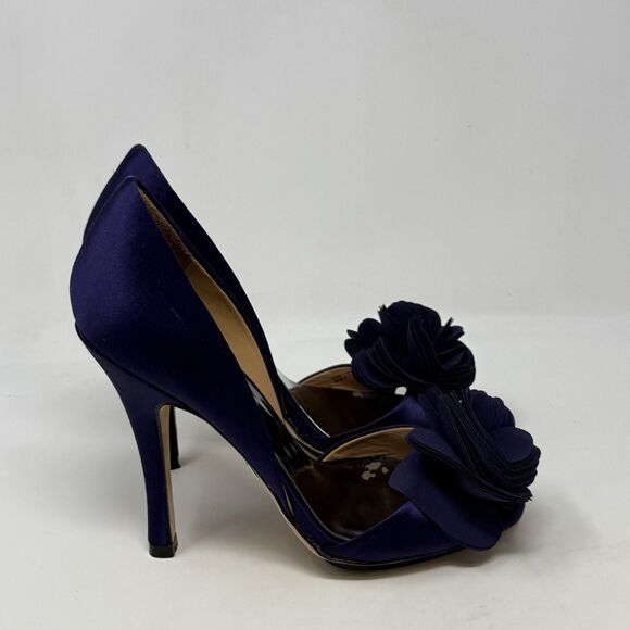 Badgley Mischka Randall D'orsay Heels Womens 7 Purple Satin Peep Toe Wedding - Picture 4 of 16